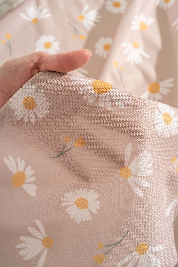 Beige Daisy Patterned Tablecloth, Table Fabric, Picnic Blanket