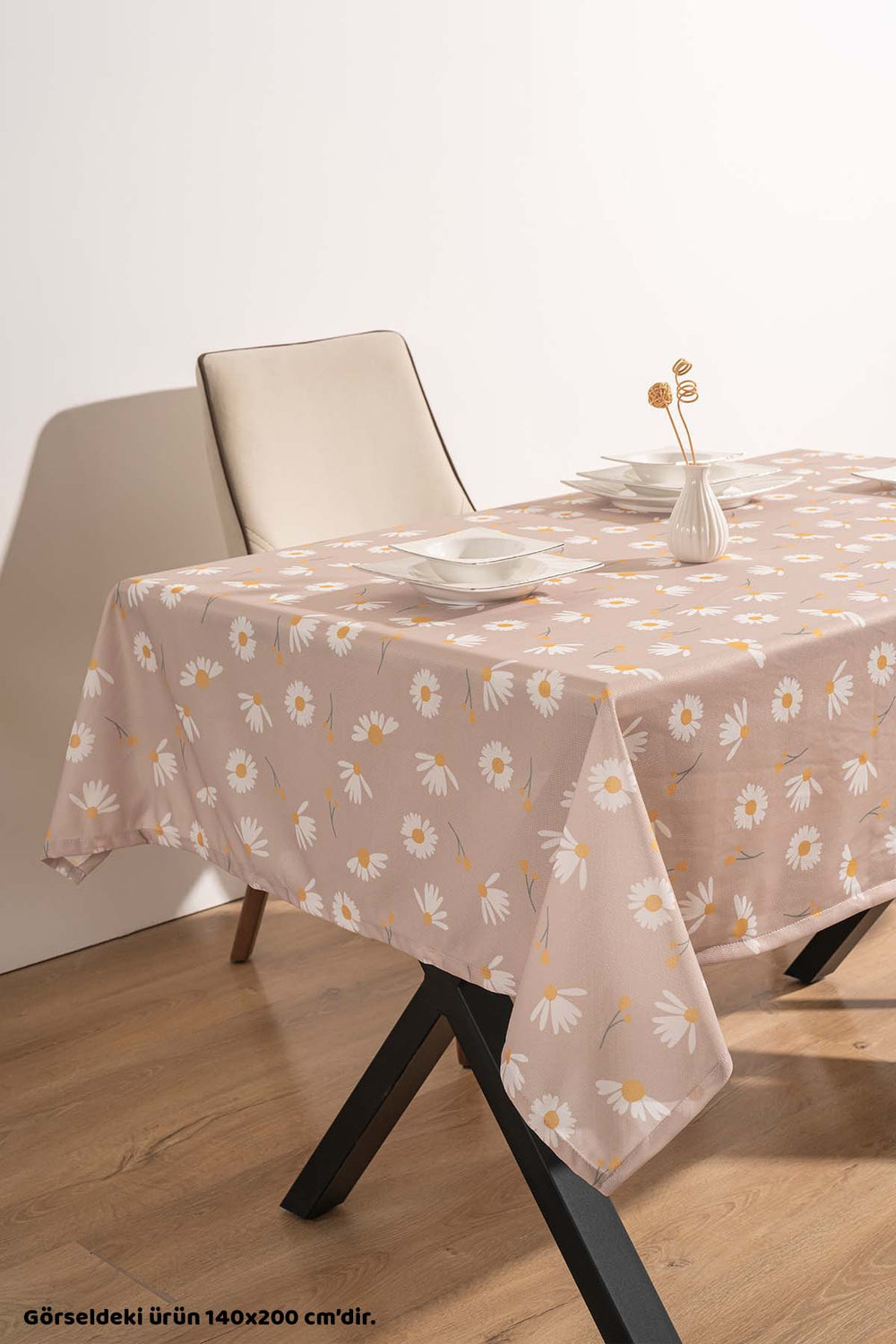Beige Daisy Patterned Tablecloth, Table Fabric, Picnic Blanket