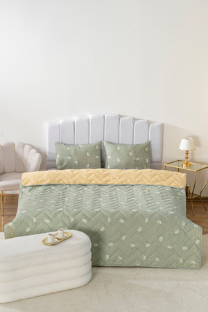Green Daisy Cotton Double Quilted Pique & Bedspread