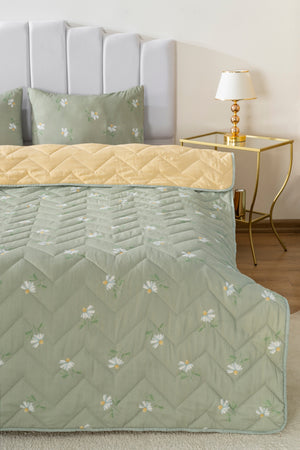Green Daisy Cotton Double Quilted Pique & Bedspread