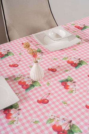 Pink-Cherry Gingham Patterned Tablecloth, Table Fabric, Picnic Blanket