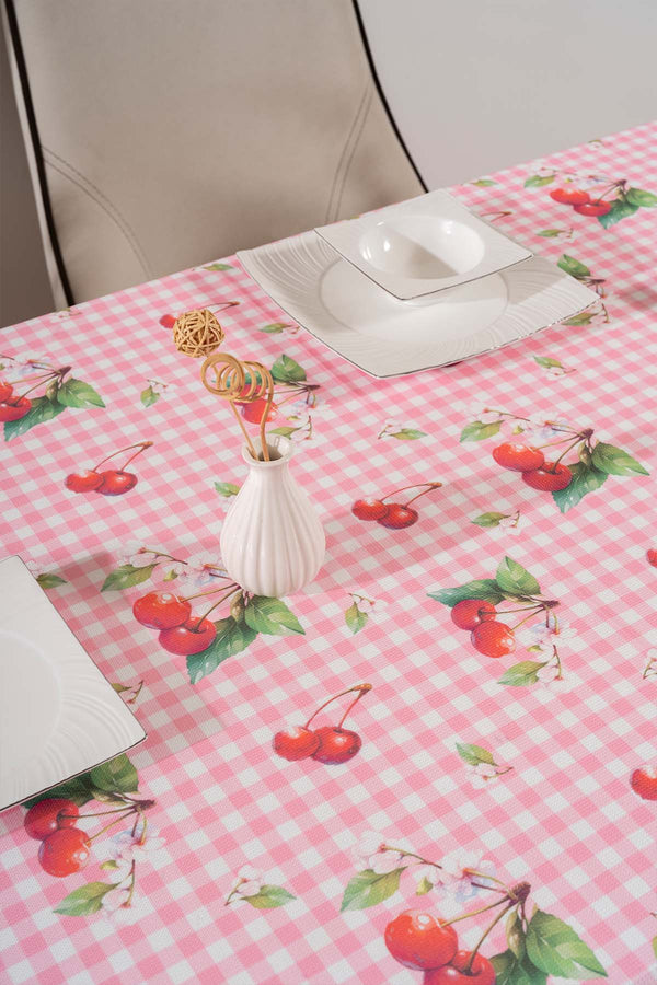 Pink-Cherry Gingham Patterned Tablecloth, Table Fabric, Picnic Blanket