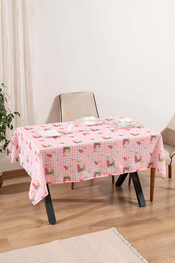 Pink-Cherry Gingham Patterned Tablecloth, Table Fabric, Picnic Blanket