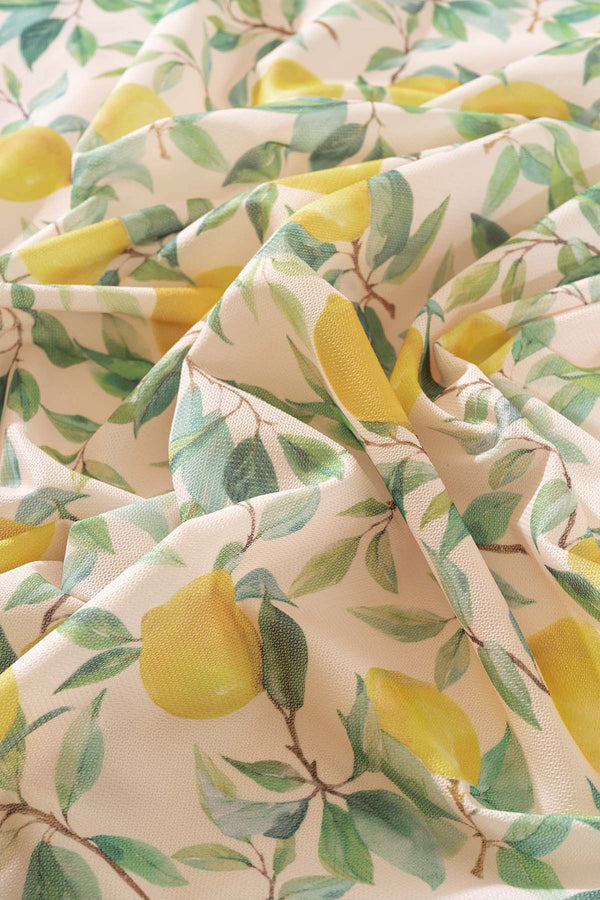 Cream Tablecloth with Lemon Pattern, Table Fabric, Picnic Blanket