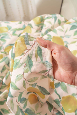 Cream Tablecloth with Lemon Pattern, Table Fabric, Picnic Blanket
