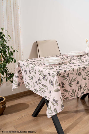 Cream Tablecloth with Olive Branch Pattern, Table Fabric, Picnic Blanket