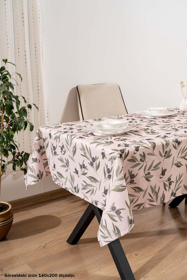 Cream Tablecloth with Olive Branch Pattern, Table Fabric, Picnic Blanket