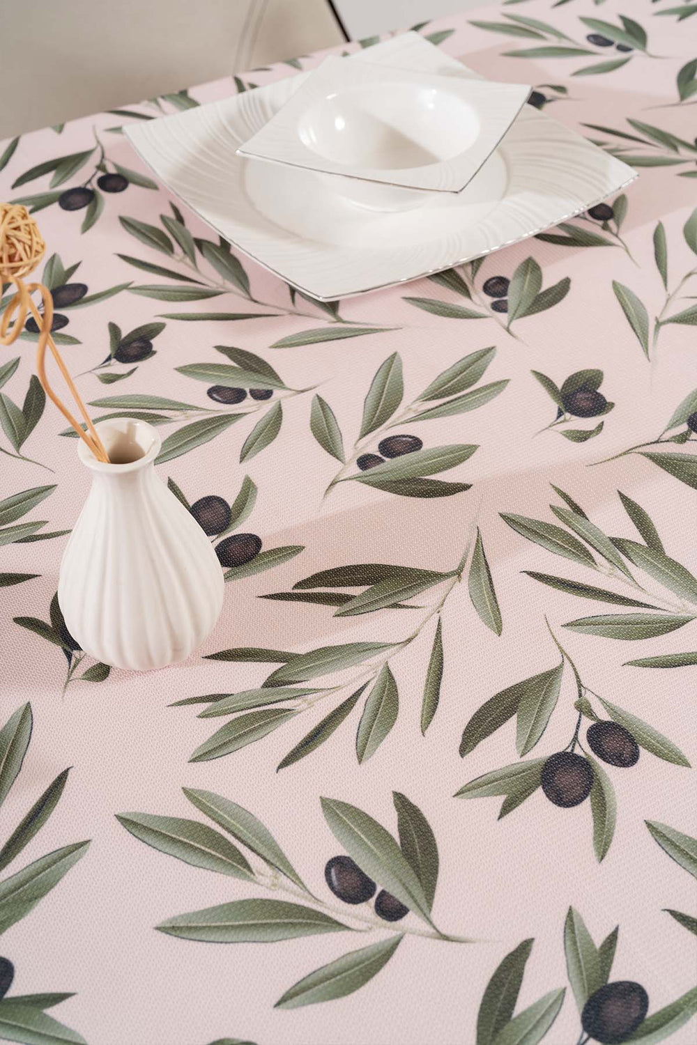 Cream Tablecloth with Olive Branch Pattern, Table Fabric, Picnic Blanket