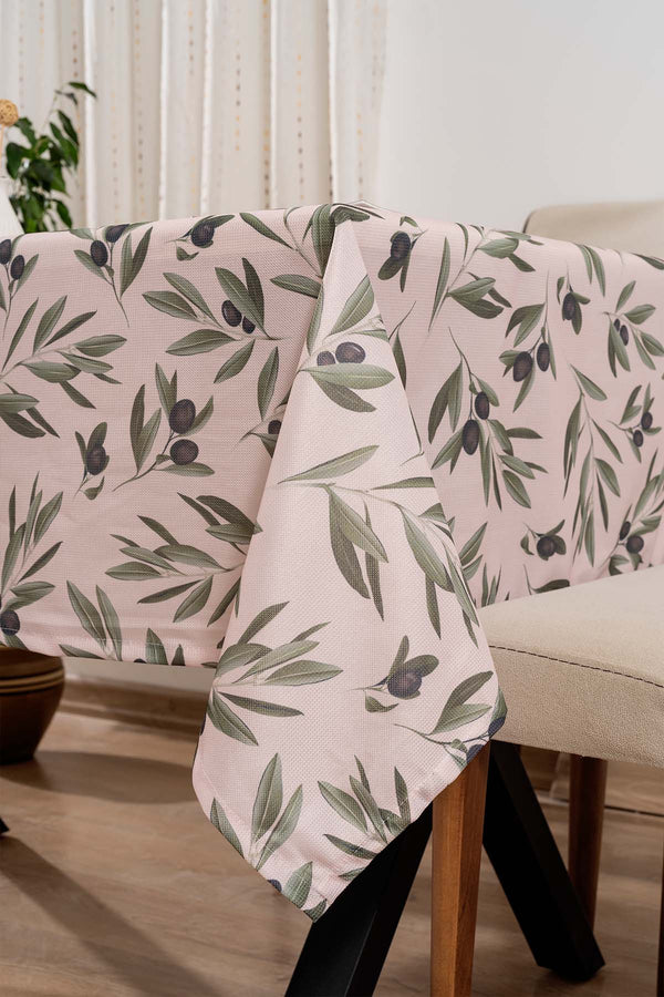 Cream Tablecloth with Olive Branch Pattern, Table Fabric, Picnic Blanket