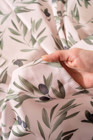 Cream Tablecloth with Olive Branch Pattern, Table Fabric, Picnic Blanket