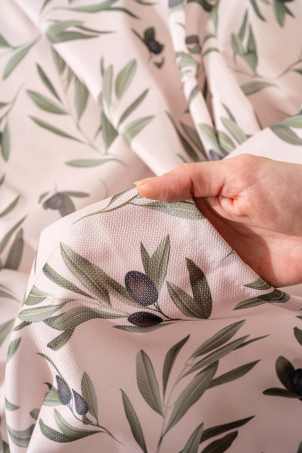 Cream Tablecloth with Olive Branch Pattern, Table Fabric, Picnic Blanket