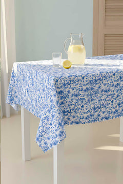 Blue Floral Tablecloth – Casual & Wipeable Polyester, Picnic/Kitchen Use, 140x200 cm