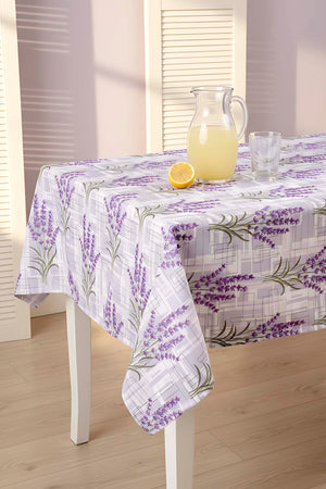 Lavender Patterned Tablecloth – Casual & Wipeable Polyester, Picnic/Kitchen Use, 140x200 cm
