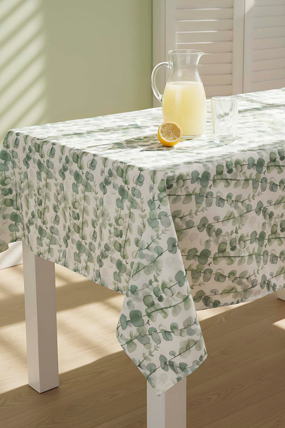 Eucalyptus Patterned Tablecloth – Casual & Wipeable Polyester, Picnic/Kitchen Use, 140x200 cm
