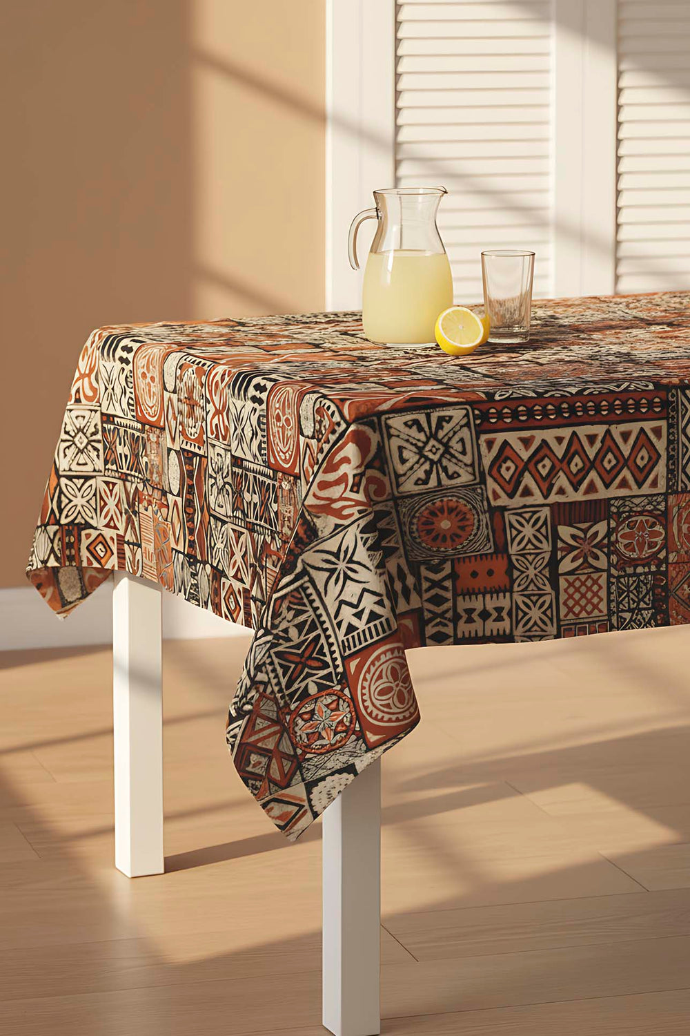Brown Ethnic Tablecloth – Casual & Wipeable Polyester, Picnic/Kitchen Use, 140x200 cm