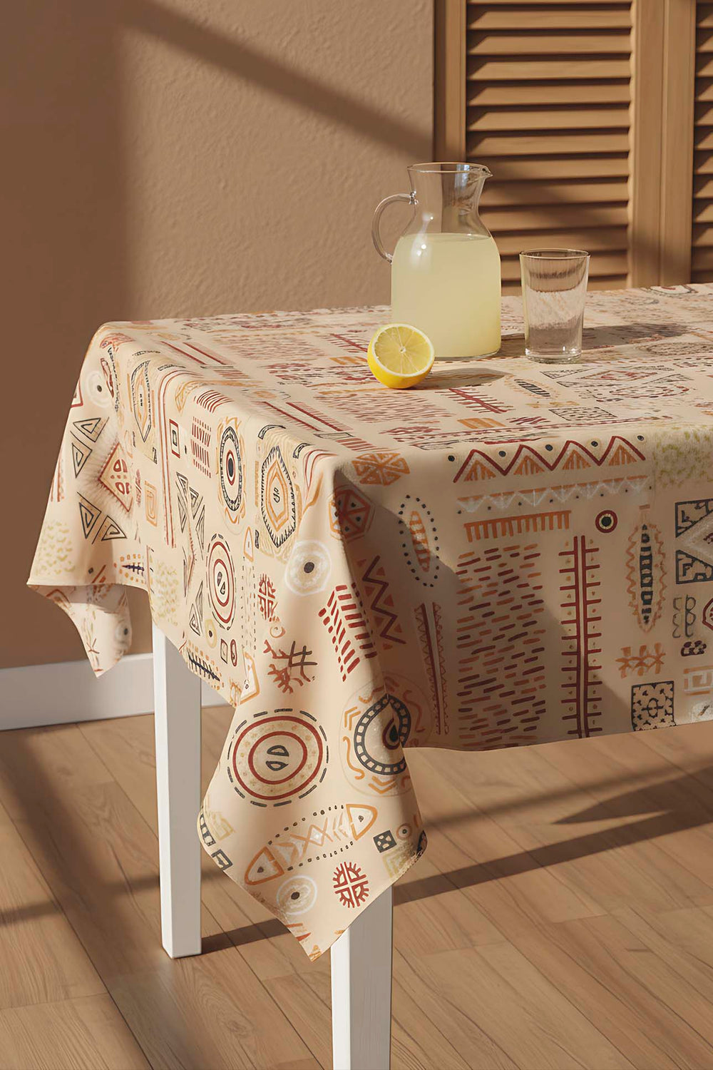 African Cream Tablecloth – Casual & Wipeable Polyester, Picnic/Kitchen Use, 140x200 cm