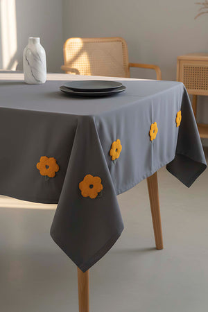 Florita Anthracite Punch Embroidered Tablecloth – Stain-Proof, Easy-Care, 160x220 cm
