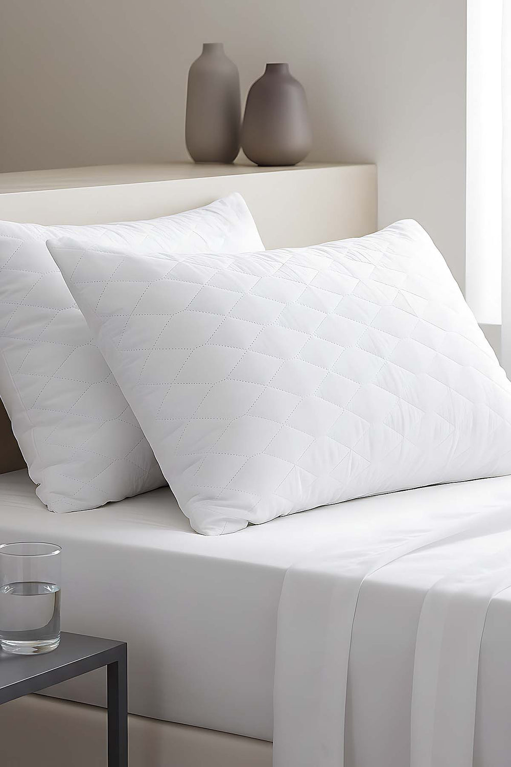 Elisa Waterproof Quilted Pillow Protectors – 2-Pack Microfiber Zippered Shams, Stain & Dust Proof, 50x70 cm