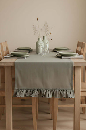 Ruffle Khaki Ruffled 100% Cotton Raw Linen Runner – 50x130 cm