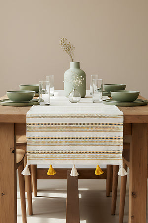 Ruffle Fringed Cotton Raw Linen Runner – 50x130 cm