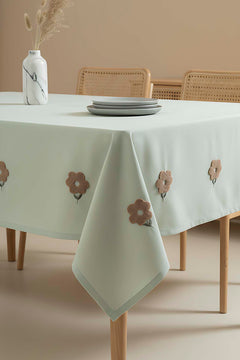 Florita Green Punch Embroidered Tablecloth – Stain-Proof, Easy-Care, 160x220 cm