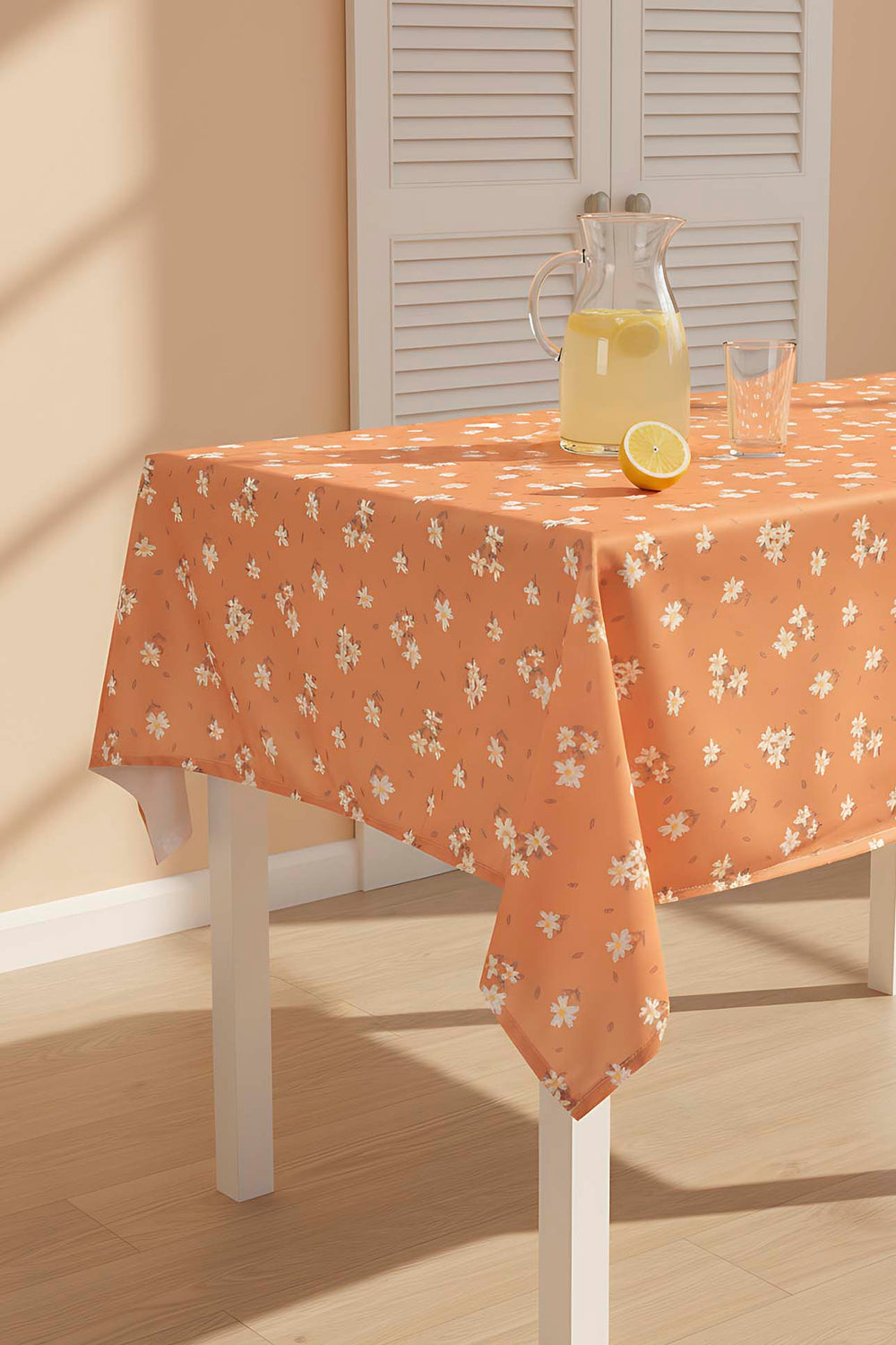 Cinnamon Daisy Tablecloth – Casual & Wipeable Polyester, Picnic/Kitchen Use, 140x200 cm