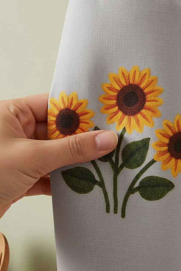 Grey Sunflower Pattern Hanging Fabric Plastic Bag Organizer