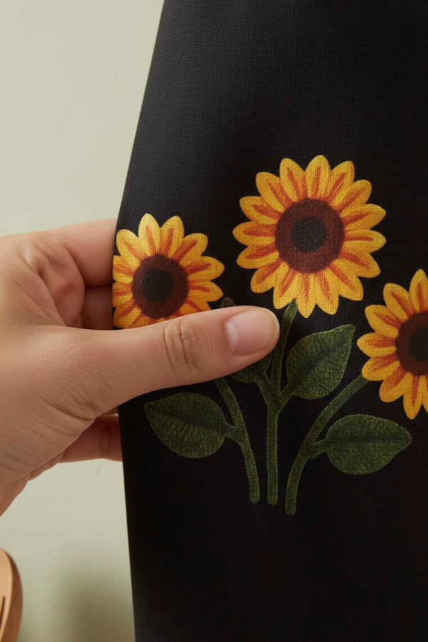 Black Sunflower Pattern Fabric Plastic Bag Organizer