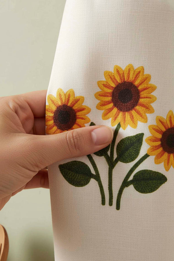 White Sunflower Pattern Fabric Plastic Bag Organizer