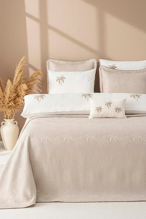 Palmiye Mink Embroidered 8-Piece Bridal/Quilt Set – Polycotton Duvet Cover, Bedspread & Sheet Set, Queen/King Size