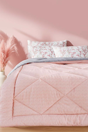 Powder Pink-Grey Modie Double-Sided Luxury Quilt for Double Bed 195x215 cm