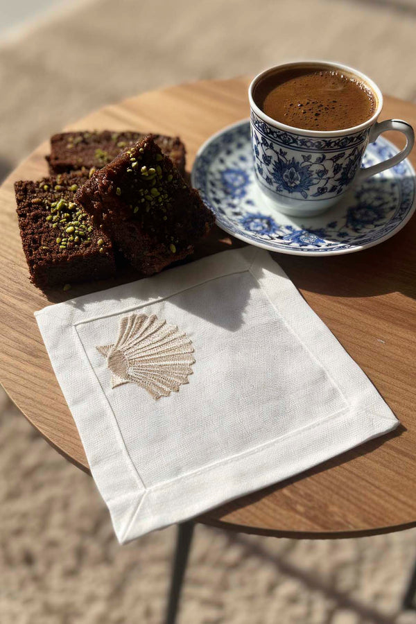 Marine Embroidered Set of 6 Napkins, Cocktail Napkins, Coffee Side Napkins, Coasters, 14x14 cm