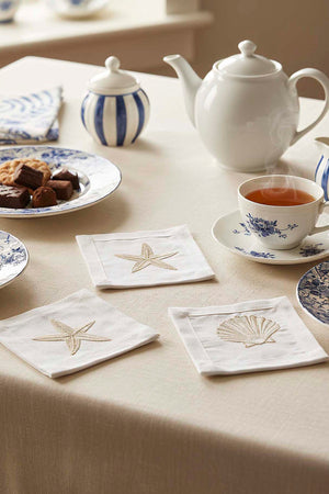 Marine Embroidered Set of 6 Napkins, Cocktail Napkins, Coffee Side Napkins, Coasters, 14x14 cm