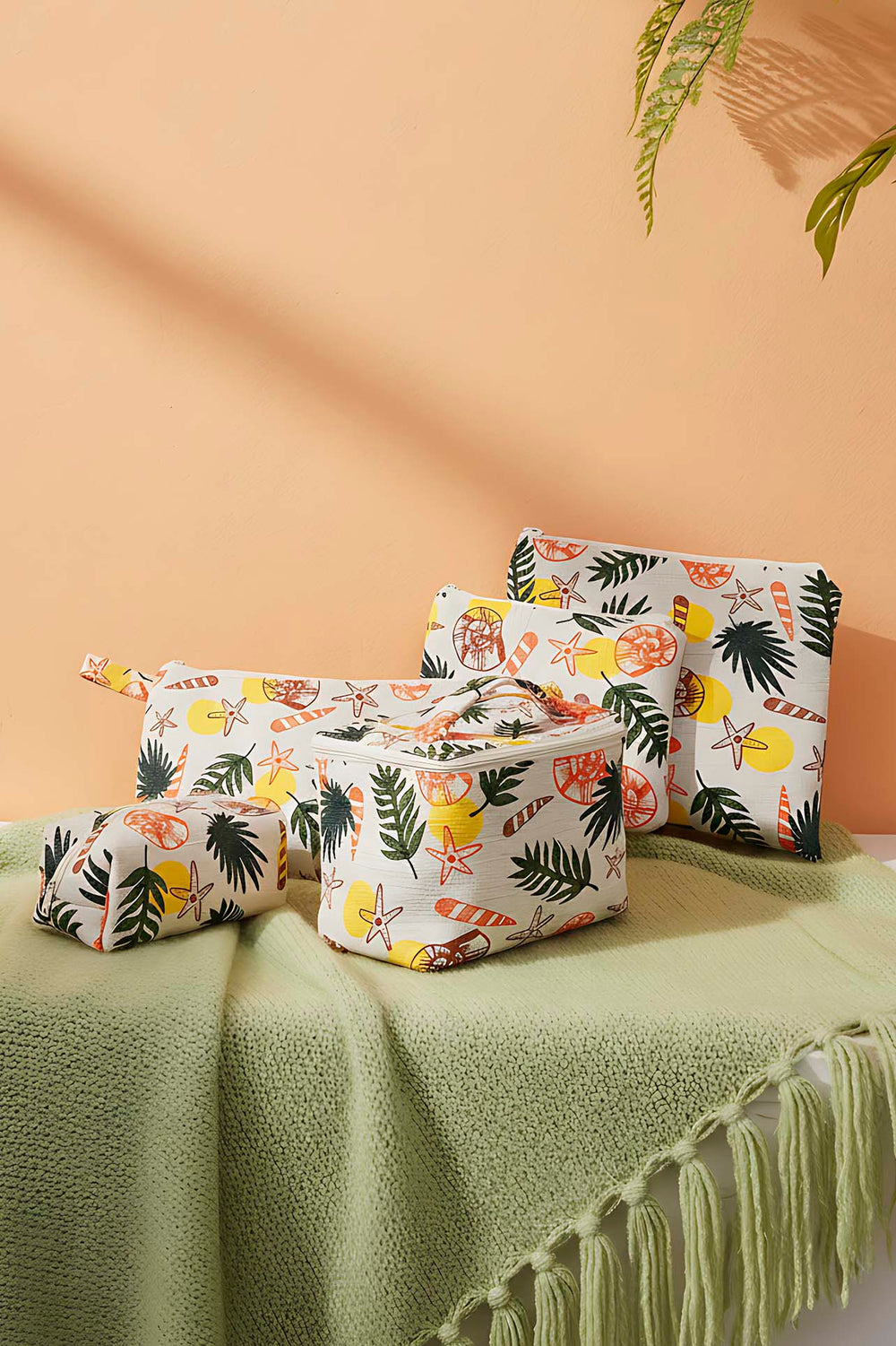 Tropical Patterned 5-Piece Makeup & Accessory Bag Set