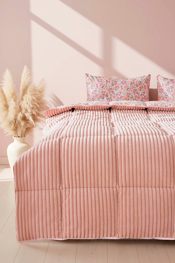 Pink Spring Tresa Double Deluxe Sleep/Bridal Set – Reversible Wellsoft & Cotton Quilt, 3-Piece, 200x215 cm