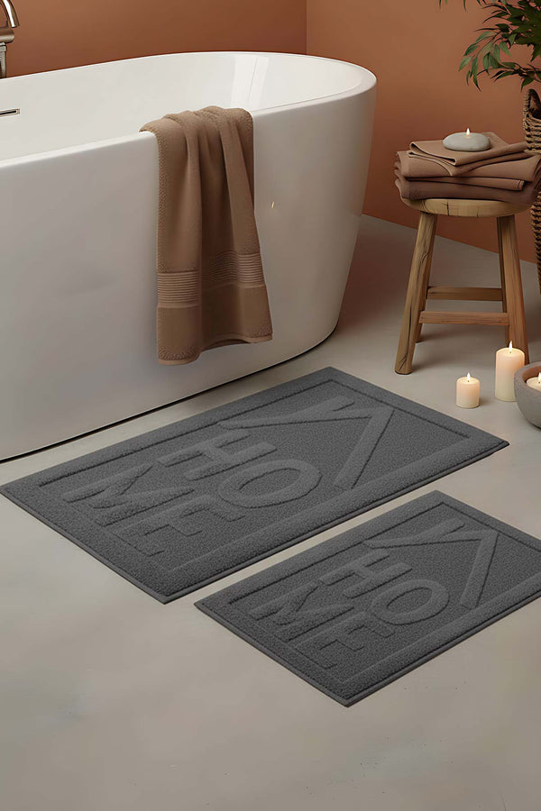 Home Embossed Cotton 2-Piece Bathroom Toilet Mat Set