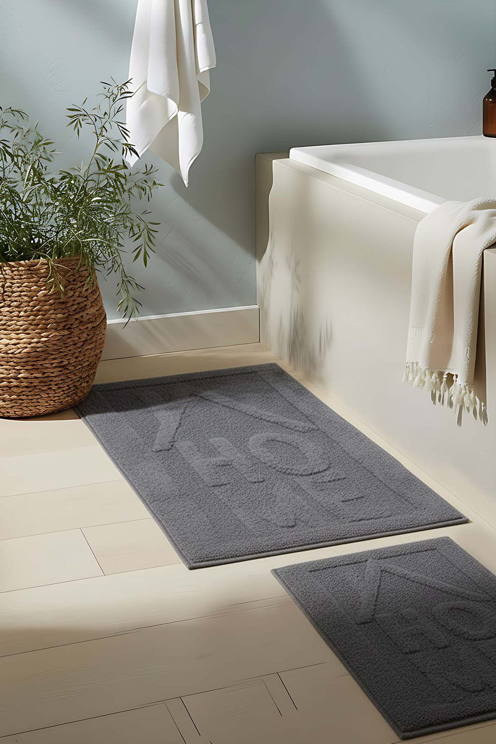 Home Embossed Cotton 2-Piece Bathroom Toilet Mat Set