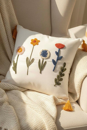 Decorative Pillow Cover with Colorful Wildflower Pattern
