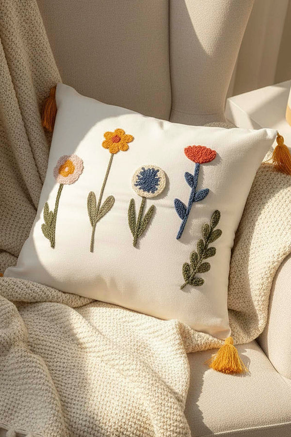 Decorative Pillow Cover with Colorful Wildflower Pattern