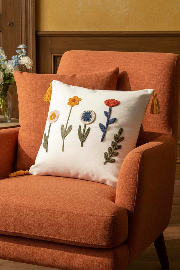 Decorative Pillow Cover with Colorful Wildflower Pattern
