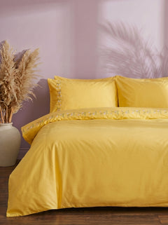 Alissa Yellow Floral Embroidered Cotton Double Duvet Cover Set – 6 Pieces