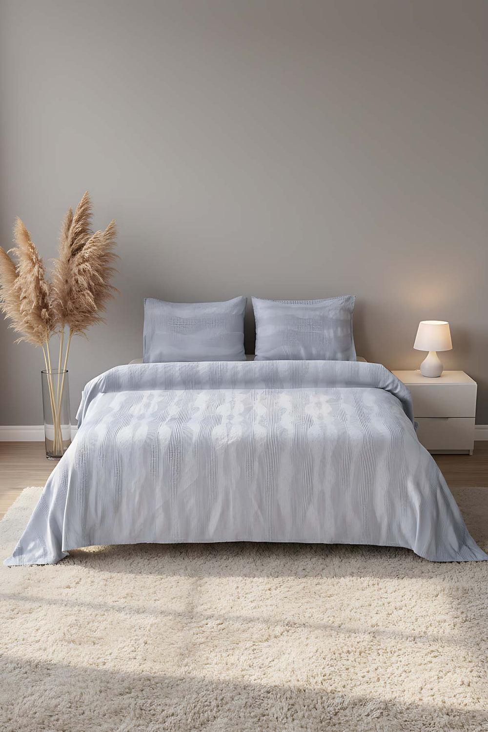 Agata Grey Double Size Bedspread Set – 3-Piece Sleep & Bridal Set – 100% Cotton