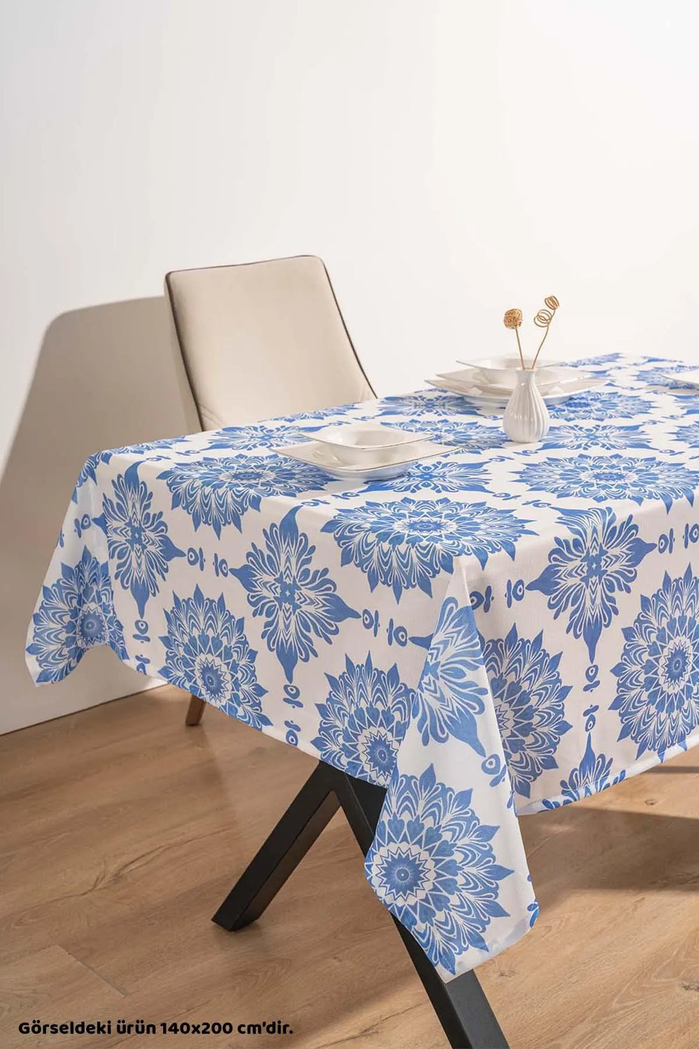 Alaçatı Blue Tile Patterned Tablecloth, Table Linen, Picnic Cloth
