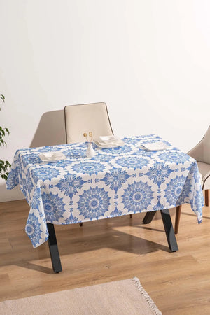 Alaçatı Blue Tile Patterned Tablecloth, Table Linen, Picnic Cloth
