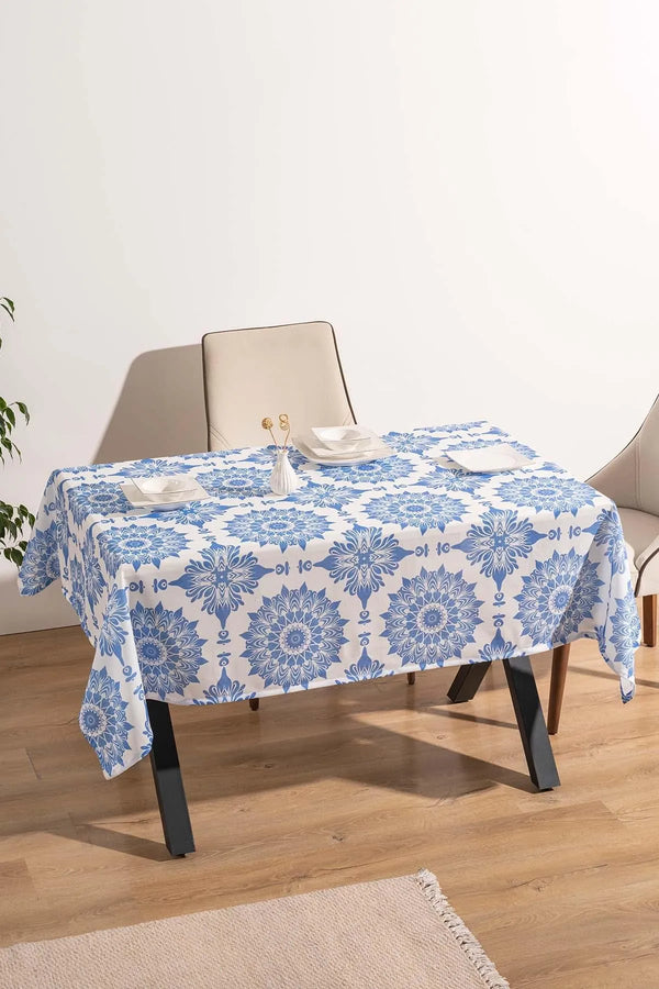 Alaçatı Blue Tile Patterned Tablecloth, Table Linen, Picnic Cloth