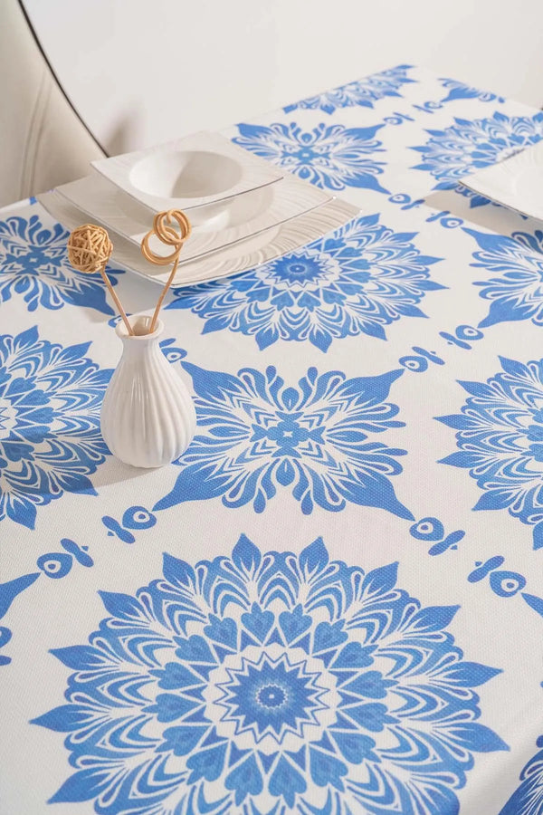 Alaçatı Blue Tile Patterned Tablecloth, Table Linen, Picnic Cloth