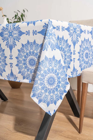 Alaçatı Blue Tile Patterned Tablecloth, Table Linen, Picnic Cloth