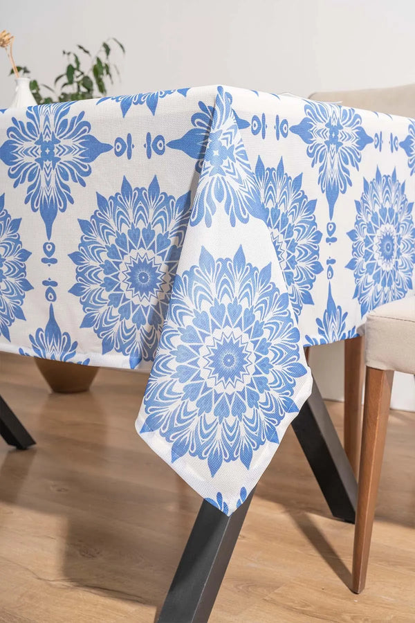 Alaçatı Blue Tile Patterned Tablecloth, Table Linen, Picnic Cloth