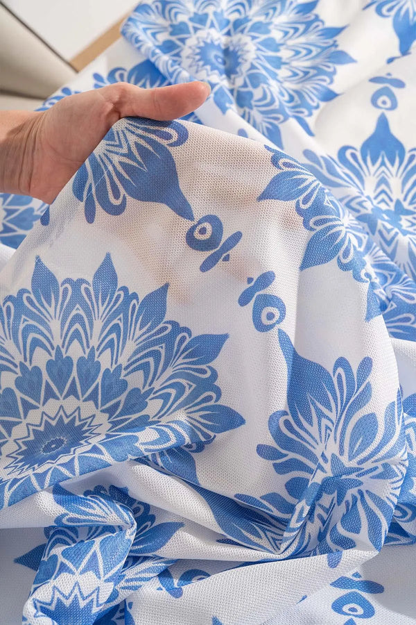 Alaçatı Blue Tile Patterned Tablecloth, Table Linen, Picnic Cloth