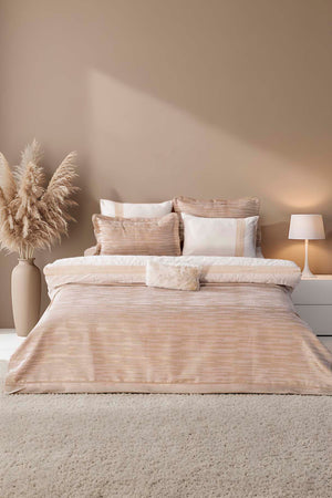 Alina Cappuccino Embroidered Double Bed Duvet Cover Set with Quilt - 8 Piece Bridal Set